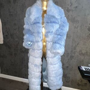 Elegant Blue Faux Fur Coat